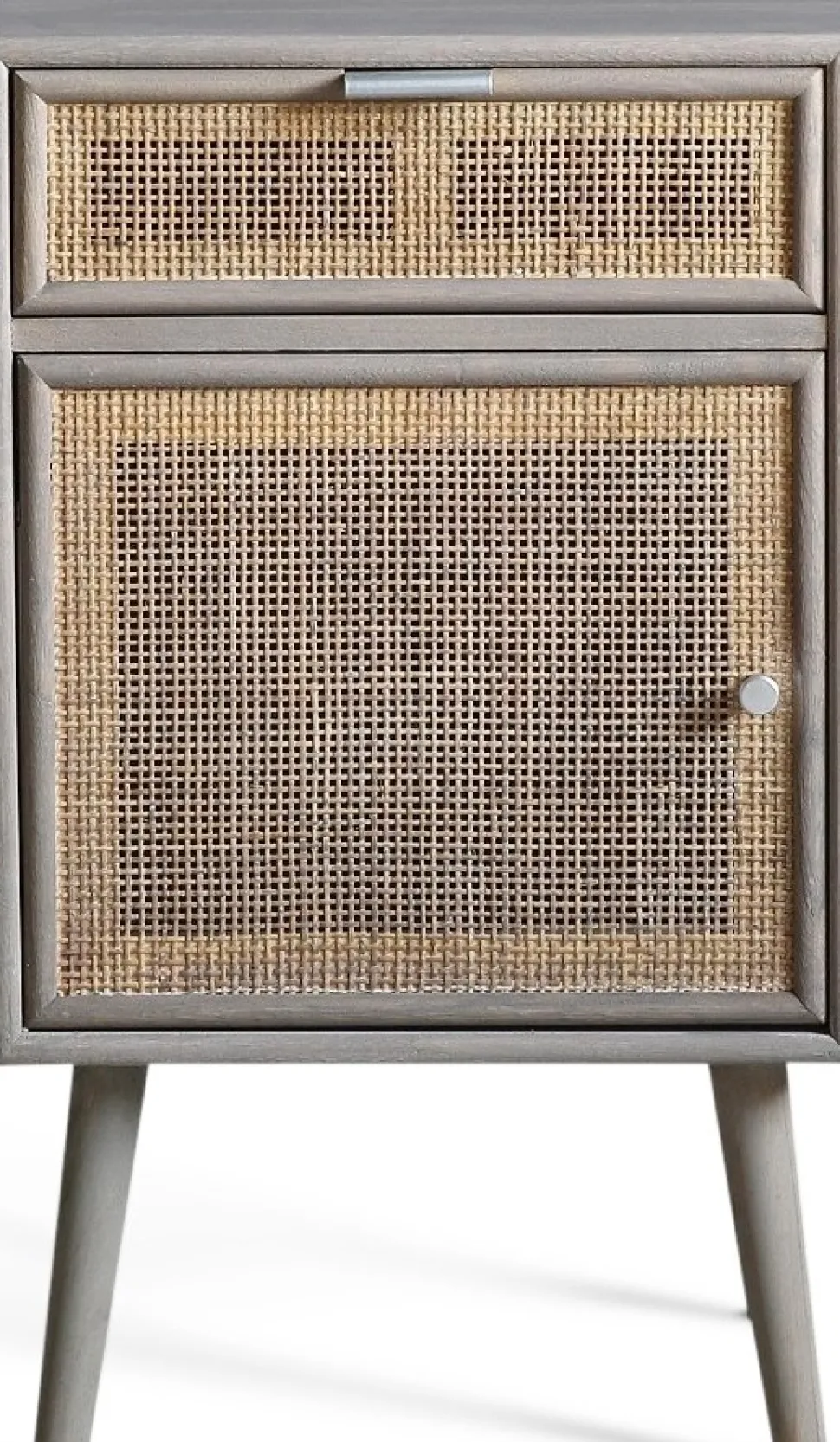 Stockholm grått sängbord med rotting + Möbeltassar