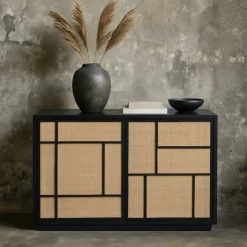 Stockholm skänk med rottingdörrar - 120 cm bred + Fläckborttagare för möbler