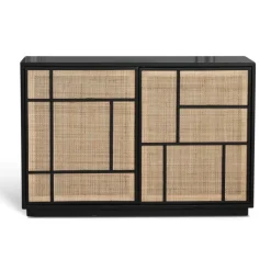 Stockholm skänk med rottingdörrar - 120 cm bred + Möbeltassar