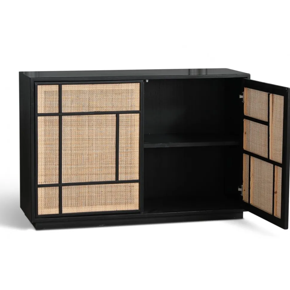 Stockholm skänk med rottingdörrar - 120 cm bred + Möbeltassar