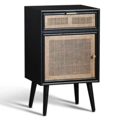 Stockholm svart sängbord med rotting