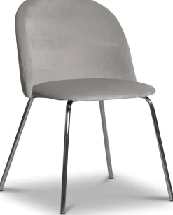 Stol gråbeige sammet kromade ben
