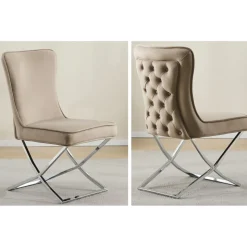 Stol med kromade ben - beige sammet - Luxury