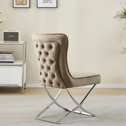 Stol med kromade ben - beige sammet - Luxury