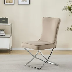 Stol med kromade ben - beige sammet - Luxury