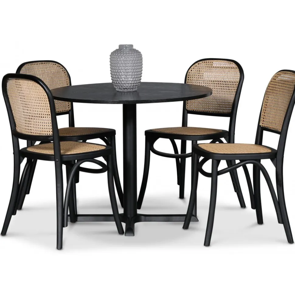 Stol svart med rotting i rygg och sits - Tone