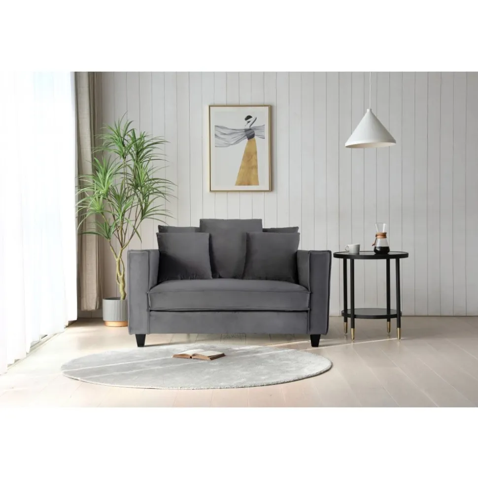 Stor fåtölj i mörkgrå sammet - 138 cm bred + Textilrengöring för möbler