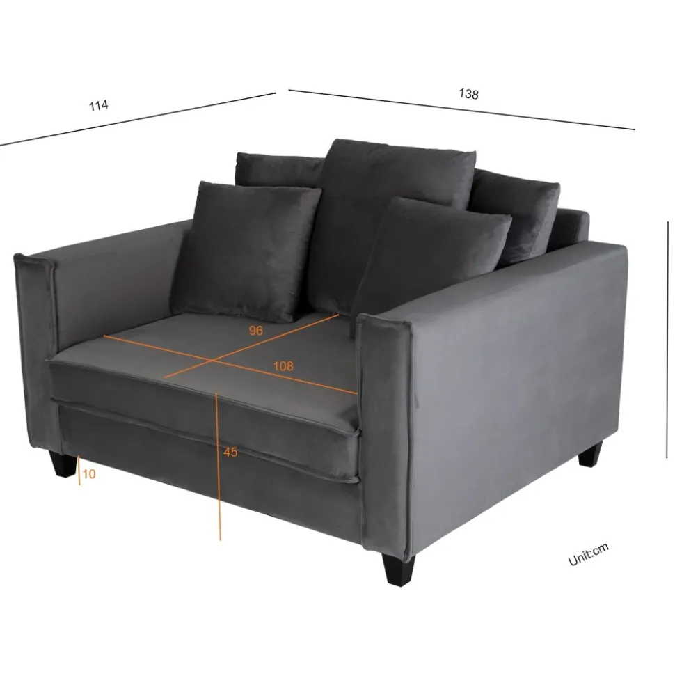 Stor fåtölj i mörkgrå sammet - 138 cm bred + Textilrengöring för möbler