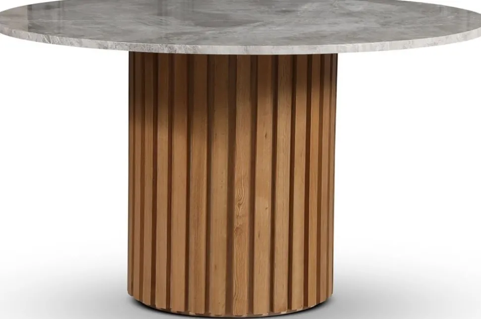 Sumo matbord i marmor Ø130 cm - Oljad ek / gråbeige marmor