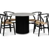 Sumo matgrupp Ø105 cm inkl. 4 st Brandon svarta matstolar - Svartbets / Silver marmor