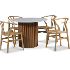 Sumo matgrupp Ø105 cm inkl. 4 st Brandon matstol - Oljad ek / Ljus marmor + 3.00 x Möbeltassar
