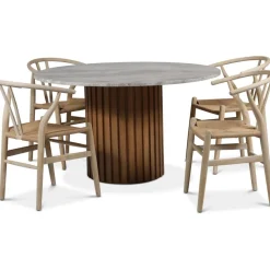 Sumo matgrupp Ø130 cm inkl. 4 st Brandon matstolar whitewash - Oljad ek / Silver marmor