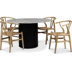 Sumo matgrupp Ø130cm inkl. 4 st Brandon matstolar - Svartbets / Silver marmor + 3.00 x Möbeltassar