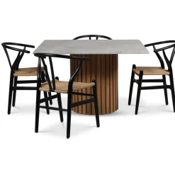 Sumo matgrupp 120x120 cm inkl. 4 st Brandon svarta matstolar - Oljad ek / Silver marmor + 3.00 x Möbeltassar