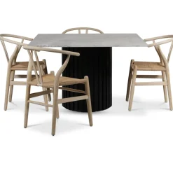 Sumo matgrupp 120x120 cm inkl. 4 st Brandon matstolar whitewash - Svartbets / Silver marmor + 3.00 x Möbeltassar