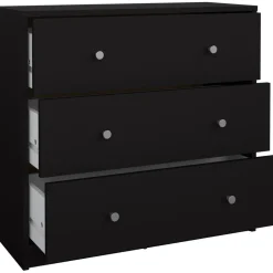 Svart byrå med 3 lådor 72,5 cm bred