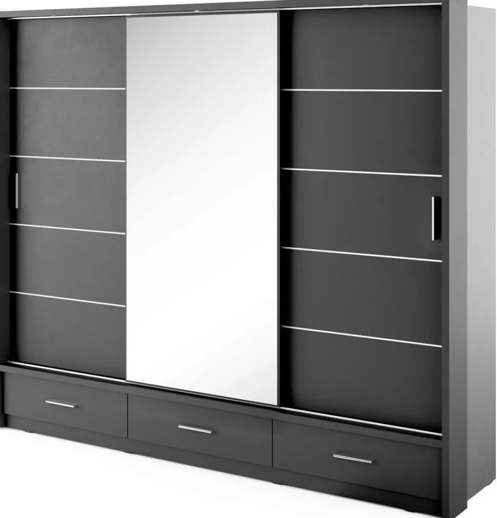 Svart garderob med inredning 250 cm