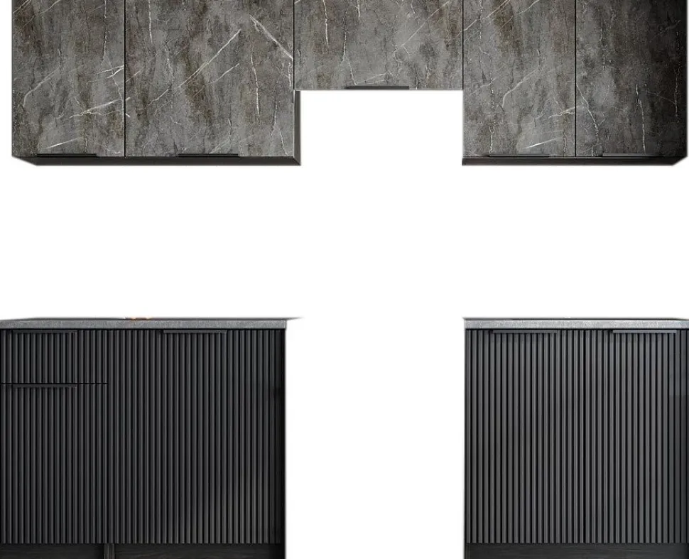 Tamara komplett kök 240 cm - Grå marmor/svart/grå