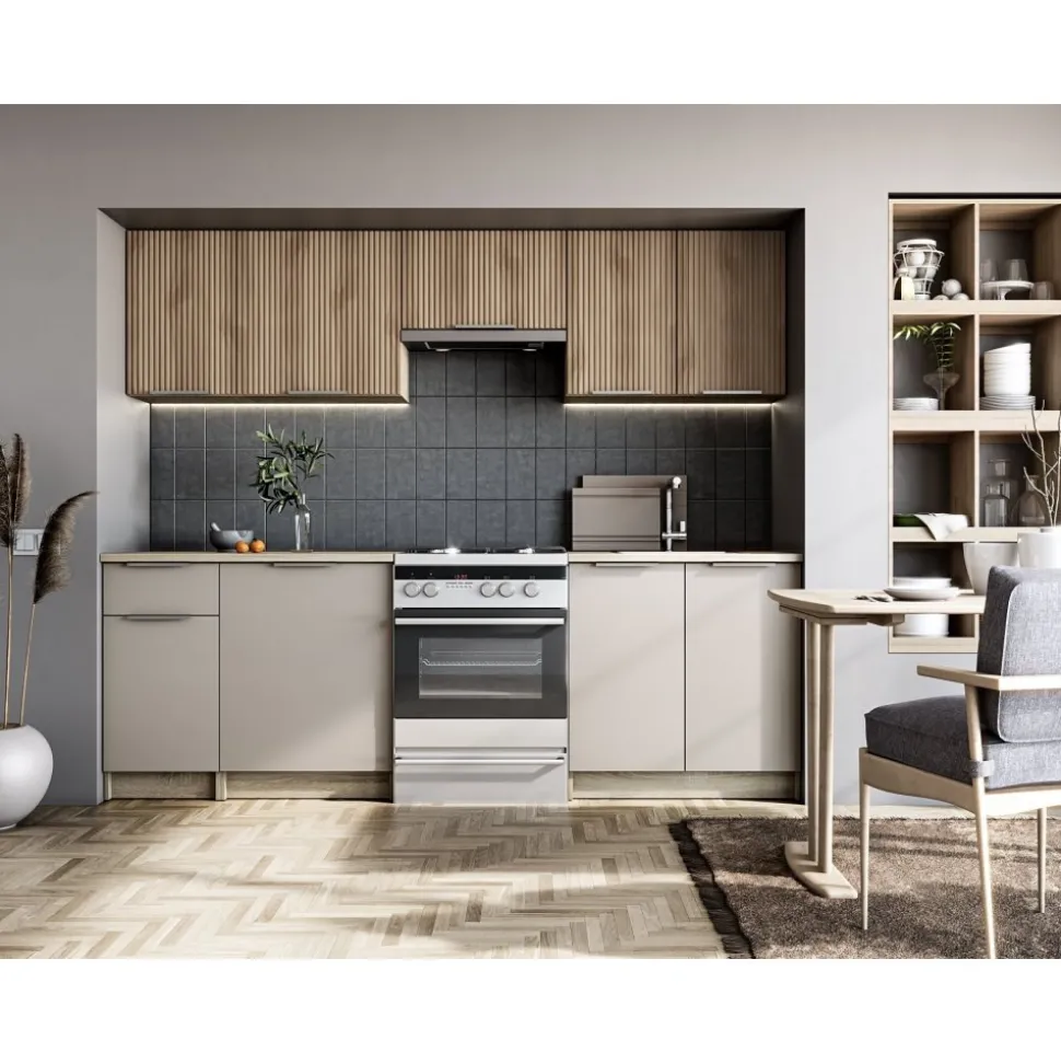 Tatiana komplett kök 240 cm - Grå/sonoma ek