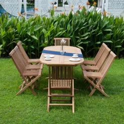 Teakgrupp; matbord med åtta stolar - Saltö