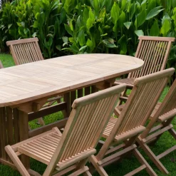 Teakgrupp; matbord med åtta stolar - Saltö