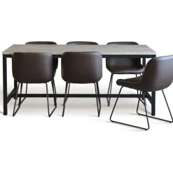 Texas matgrupp med 6 st Texas matstolar Brun PU + Texas matbord whitewash 180x90 cm + 6.00 x Stolsdyna