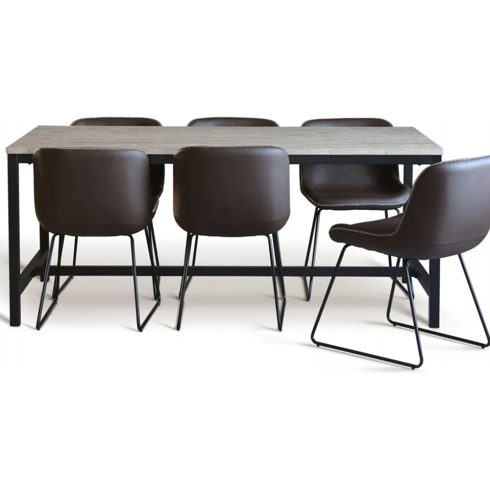 Texas matgrupp med 6 st Texas matstolar Brun PU + Texas matbord whitewash 180x90 cm + 4.00 x Möbeltassar