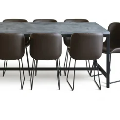 Texas matgrupp med 8 st Texas matstolar Brun PU + Texas matbord betong 200x100 cm