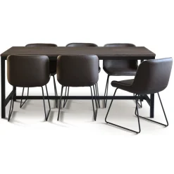 Texas matgrupp med 6 st Texas matstolar Brun PU + Texas matbord mörkbrun ek 180x90 cm + 6.00 x Stolsdyna