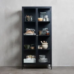 Toddy svart metallskåp med glasdörrar H190 cm