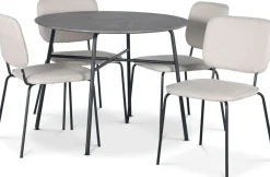 Tofta matgrupp Ø100 cm bord i betongimitation + 4 st Lokrume beige stolar