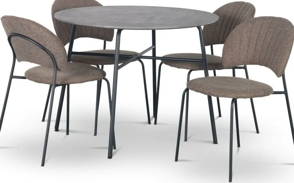 Tofta matgrupp Ø100 cm bord i betongimitation + 4 st Hogrän bruna stolar + 3.00 x Möbeltassar