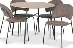 Tofta matgrupp Ø100 cm bord i ljust trä + 4 st Hogrän brun stolar