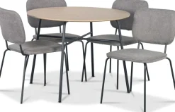 Tofta matgrupp Ø100 cm bord i ljust trä + 4 st Lokrume grå stolar