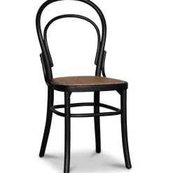 Tona svart stol i böjträ med rottingsits + Möbeltassar