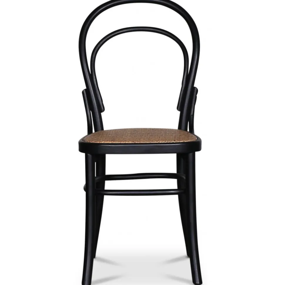 Tona svart stol i böjträ med rottingsits + Möbeltassar