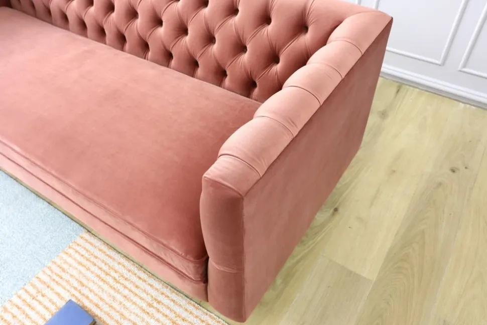 Toto 3-sits rosa soffa med guldiga ben