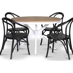 Tromsö matgrupp; runt matbord Vit / Ek med 4 st Danderyd No.30 karmstolar svarta