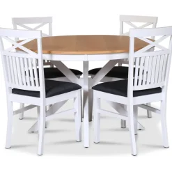 Tromsö matgrupp; runt matbord 120 cm - Vit / oljad ek med 4 st Skagen stolar med grå sits