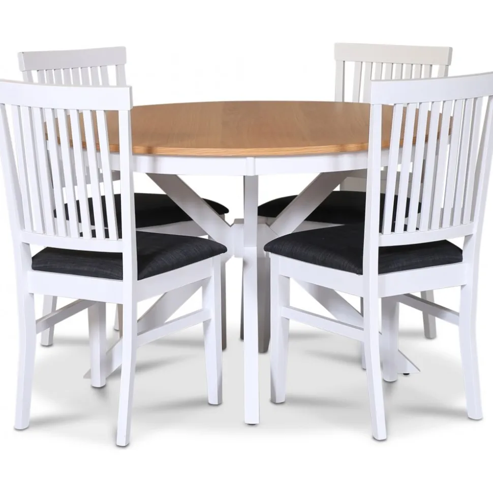 Tromsö matgrupp; runt matbord 120 cm - Vit / oljad ek med 4 st Fårö stolar med sits i grått tyg