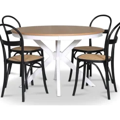 Tromsö matgrupp; runt matbord Vit / Ek med 4 st Danderyd No.16 matstolar Svart