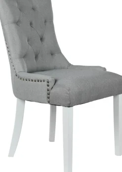 Tuva stol i grått tyg med vita ben + Möbeltassar