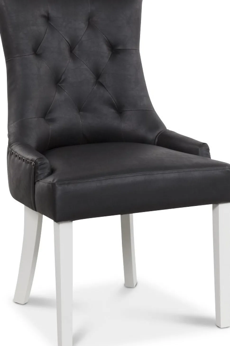 Tuva stol, Svart PU - Vita ben + Möbeltassar