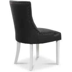 Tuva stol, Svart PU - Vita ben + Möbeltassar