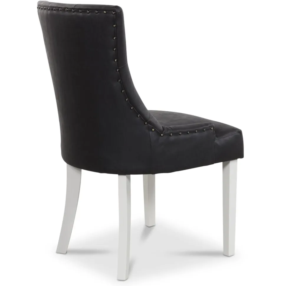 Tuva stol, Svart PU - Vita ben + Möbeltassar