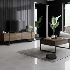 TV-bänk Lux i valnöt - 180 cm + Textilrengöring för möbler