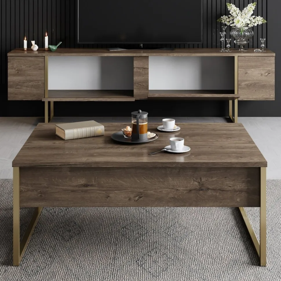 TV-bänk Lux Valnöt / Guld - 180 cm