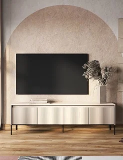 TV-bänk med LED - Beige/svart + Möbeltassar