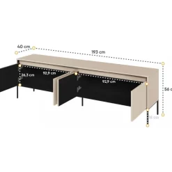 TV-bänk med LED - Beige/svart + Möbeltassar