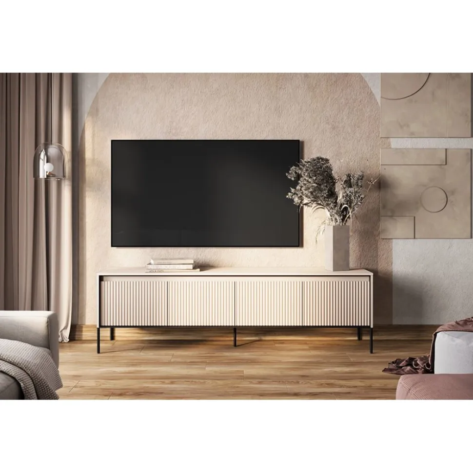 TV-bänk med LED - Beige/svart + Textilrengöring för möbler